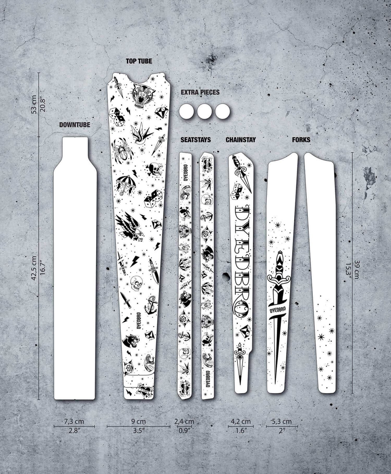 Dyedbro MTB Frame Protection Kit - Old School Tattoo Black – Bike House